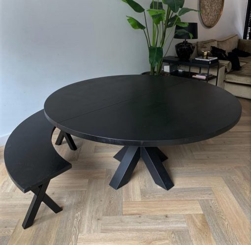Ronde tafel Rita uitschuifbaar eiken zwart