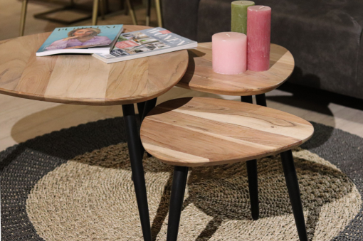 Salontafels set van 3 acacia - Afbeelding 2
