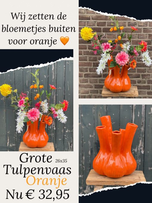 Tulpen vaas Oranje EK actie 26x35cm - Afbeelding 2