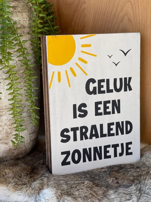 Tekst blok geluk stralend zonnetje wit