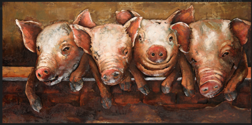 3D Schilderij Varkens metaal 60x120cm