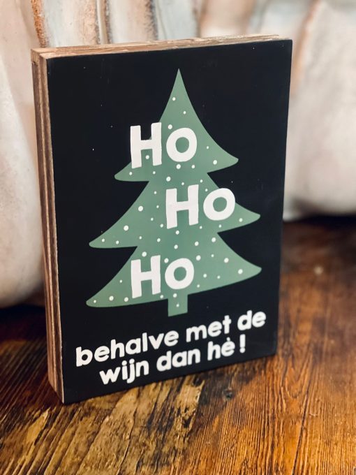 Tekstblok kerst ho ho ho wijn zwart/groen