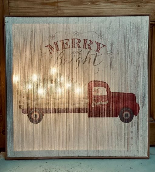 Schilderij kersttruck met verlichting