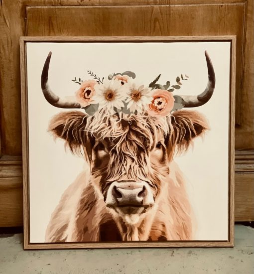 Poster in frame schotse hooglander bloemenkrans