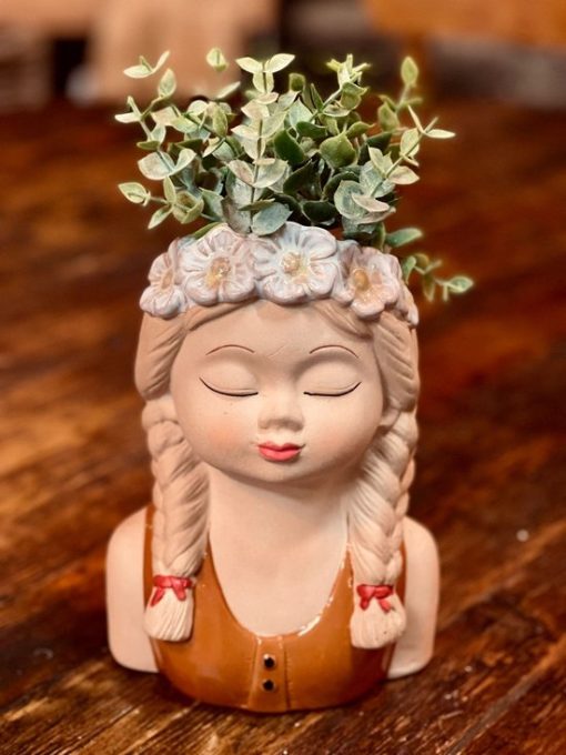 Aardewerk vaas meisje met bloemenkrans - Afbeelding 2