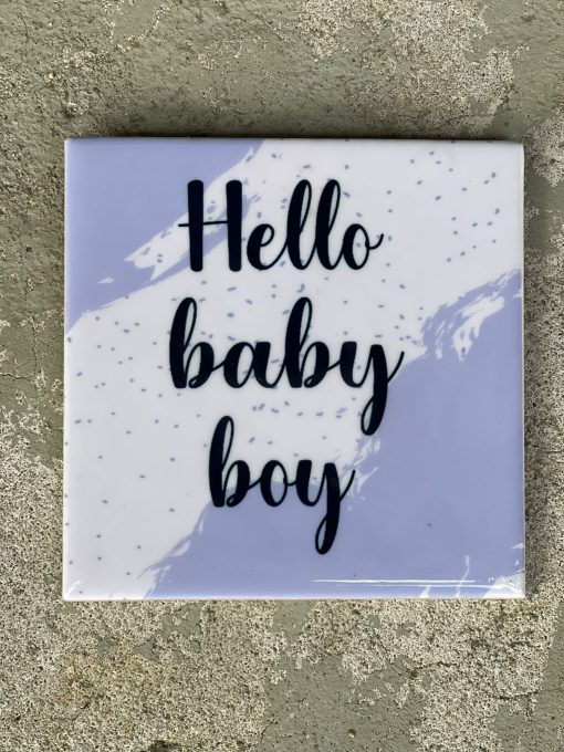 Tegeltje Hello baby boy | Hippe Spreuktegel | Nieuwe woning cadeau | Housewarming cadeau |Verjaardagscadeau | Birthday |Verjaardag |brievenbus cadeau