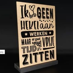 Tekst bord in standaard 30x21cm werken vrije tijd natural / black (zwart)