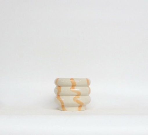 Aardewerk vaas lines oranje | 15,8x15,8x13,5cm | bloemenvaas keramiek lijnen oranje - Afbeelding 5