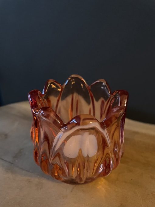 Waxinelichtje Tulp Oranje Glazen kaarsenhouder | Parelmoer | waxinelichthouder - Glass - Kandelaar - Kanderlaarset - Handgemaakt - Helder wit - Glas - Ronde vorm - Woon - Wonen - Decoratie - woonaccessoires - Woonaccessoire - Chique - Theelichthouder