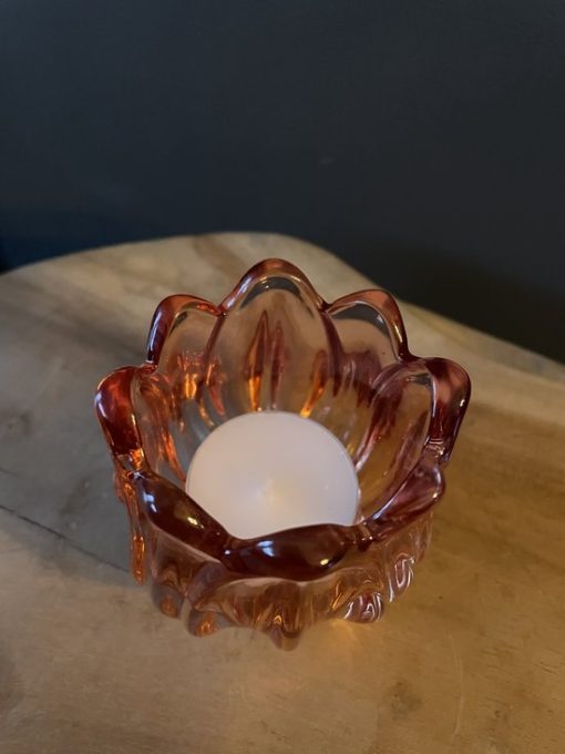 Waxinelichtje Tulp Oranje Glazen kaarsenhouder | Parelmoer | waxinelichthouder - Glass - Kandelaar - Kanderlaarset - Handgemaakt - Helder wit - Glas - Ronde vorm - Woon - Wonen - Decoratie - woonaccessoires - Woonaccessoire - Chique - Theelichthouder - Afbeelding 2