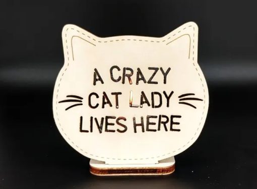 waxinehouder incl glas 10x11cm a crazy cat lady blank berken