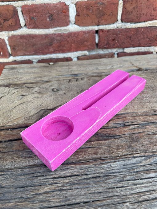 Tegelhouder met waxine uitsparing 21x6cm Roze, gerecycled hout.