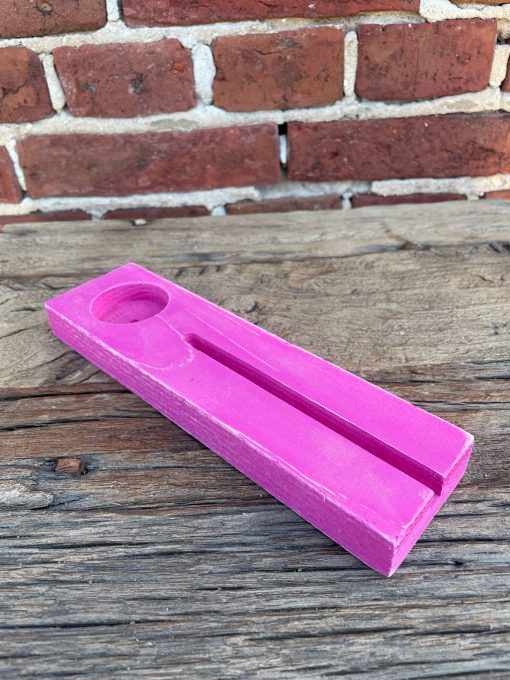 Tegelhouder met waxine uitsparing 21x6cm Roze, gerecycled hout. - Afbeelding 4