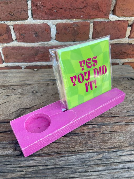 Tegelhouder met waxine uitsparing 21x6cm Roze, gerecycled hout. - Afbeelding 7