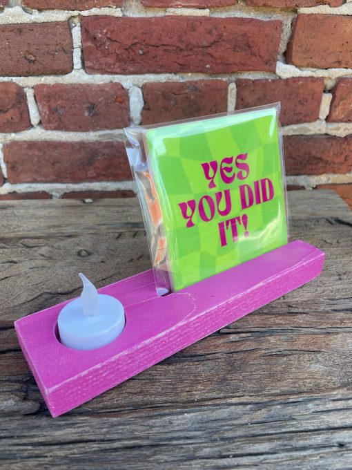 Tegelhouder met waxine uitsparing 21x6cm Roze, gerecycled hout. - Afbeelding 6