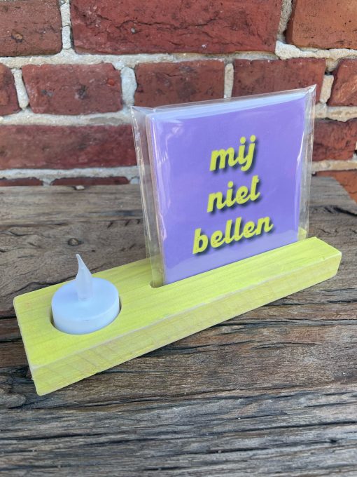 Tegelhouder met waxine 21x6 Geel, gerecycled hout. - Afbeelding 5