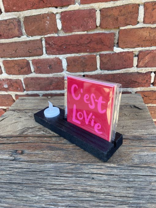 Tegelhouder met waxine 21x6cm Zwart, gerecycled hout. - Afbeelding 3