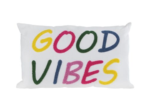 Kussen "Good Vibes" wit/multicolor stof 30x50x10cm