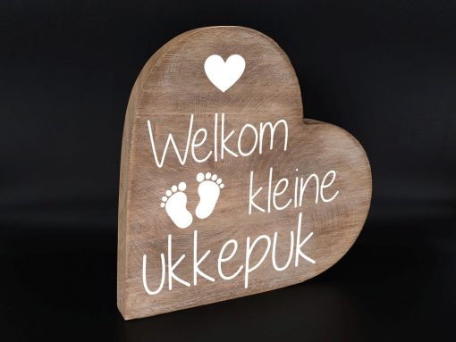 Teksthart Welkom kleine ukkepuk baby Naturel 25x25cm