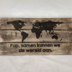 dienblad touw 50x25cm pap, samen kunnen we de wereld aan naturel