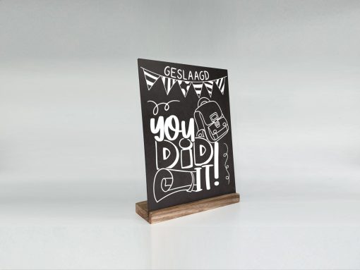 Tekst bord in standaard 21x15cm geslaagd, you did it zwart/naturel (wit)