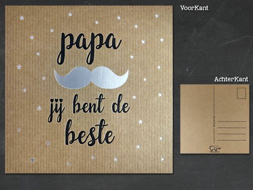 kaart letterpress 13x13cm papa jij bent de beste striped karton