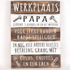 Tekstbord 40x30cm werkplaats papa naturel/ant.white