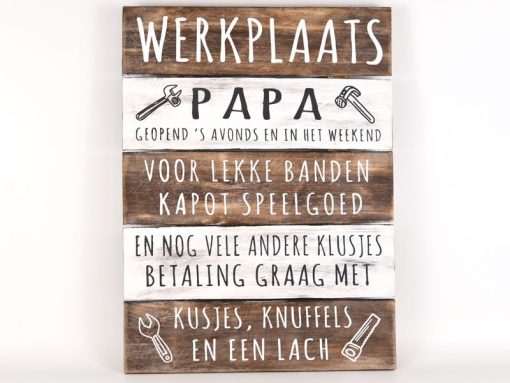 Tekstbord 40x30cm werkplaats papa naturel/ant.white