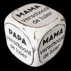 Dobbelsteen 8x8cm mama papa verschoont luier antique white