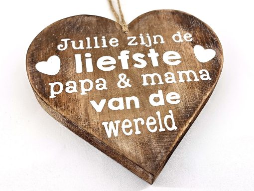 Hart hangend 18x18cm liefste papa mama wereld natural