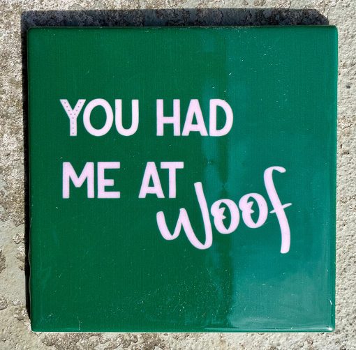 Tegeltje You had me at Woof | Hippe Spreuktegel | Afscheid cadeau| Nieuwe woning cadeau | Housewarming cadeau |Verjaardagscadeau | Birthday |Verjaardag |brievenbuscadeau