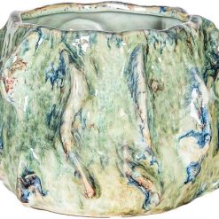 Aardewerk vaas aqua blauw | 22x22x15cm | bloemenvaas keramiek turquoise
