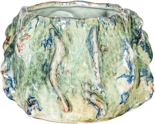 Aardewerk vaas aqua blauw | 22x22x15cm | bloemenvaas keramiek turquoise