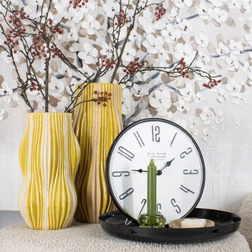 Aardewerk vaas stripes mustard | bloemenvaas gestreept 16,5x16,5x34cm - Afbeelding 2