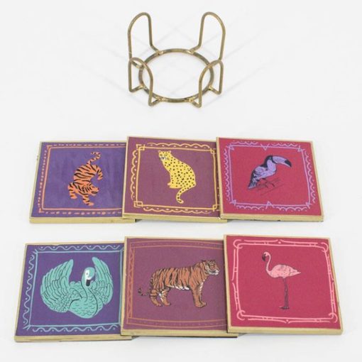 Set van 6 onderzetters met rekje 'Animals' | setje onderzetters - Afbeelding 3