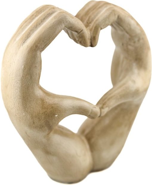 Aardewerk ornament hart handen beige | beeldje handen die een hart maken | 17x8x19,5cm | decoratie beeldje - Afbeelding 3