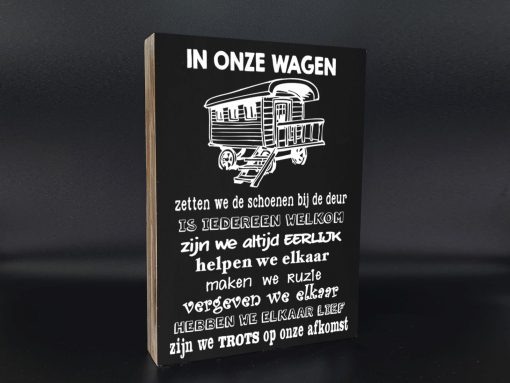 tekstblok in onze wagen zwart 25x18cm