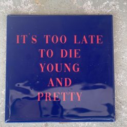 Tegeltje Too late to die young and pretty | Hippe Spreuktegel | Afscheid cadeau| Nieuwe woning cadeau | Housewarming cadeau |Verjaardagscadeau | Birthday |Verjaardag |brievenbuscadeau