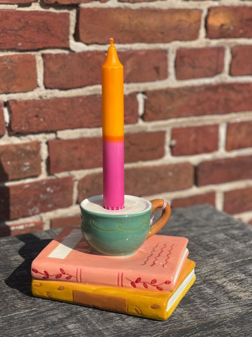 Kaarsenstandaard boeken en koffie 16,5x13,5x9,5cm