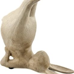 Aardewerk ornament konijn yoga beige - beeldje van een konijn - 12x5,5x14cm - decoratie beeldje
