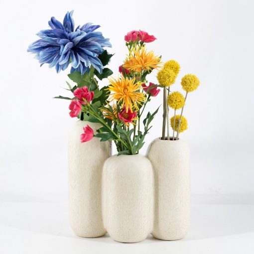 Aardewerk vaas triplets beige | bloemenvaas | triplets vaas | 26,5x12x25cm - Afbeelding 2