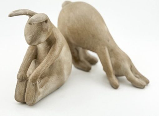 Aardewerk ornament konijn yoga beige - beeldje van een konijn - 10x6x11,5cm - decoratie beeldje - Afbeelding 3