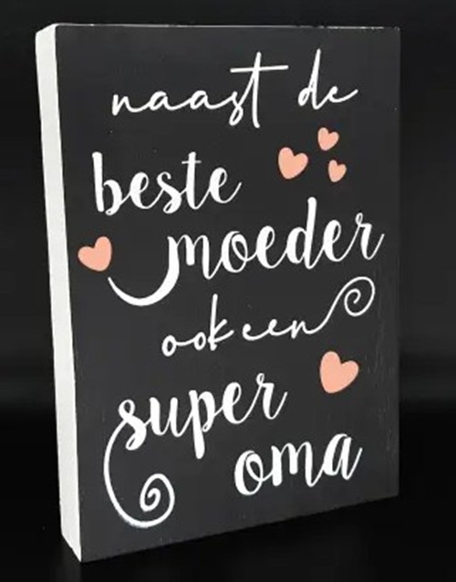 Tekstblok 25x18cm Naast de beste moeder zwart (wit - roze)