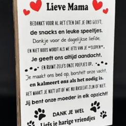 Tekstblok 25x18cm Lieve Mama, harige vriendjes wit (zwart - rood)