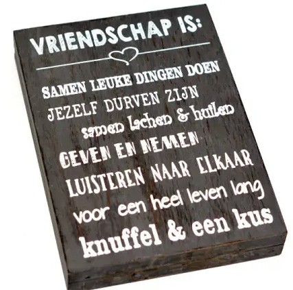 Tekstblok 25x18cm vriendschap is: antique grey