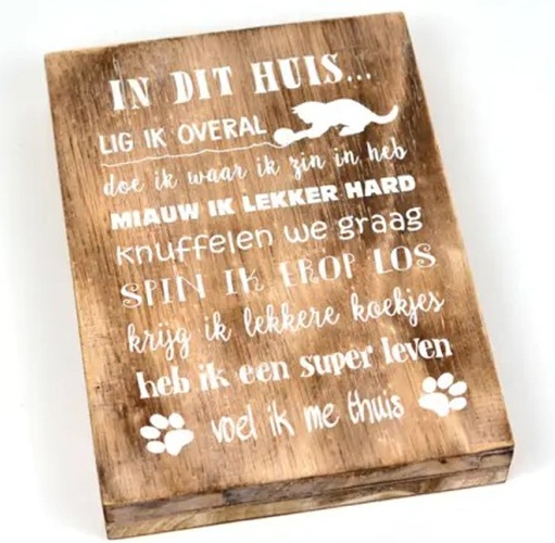Tekstblok 25x18cm in dit huis kat natural
