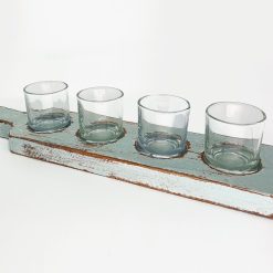 Plank incl. waxine glaasjes 2,5x40cm zee blauw
