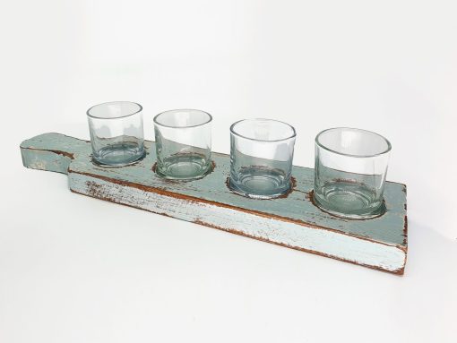 Plank incl. waxine glaasjes 2,5x40cm zee blauw