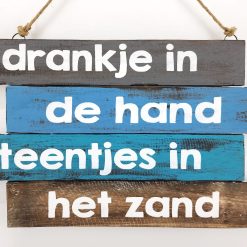 Tekstbord 28x45cm drankje in de hand zee kleuren