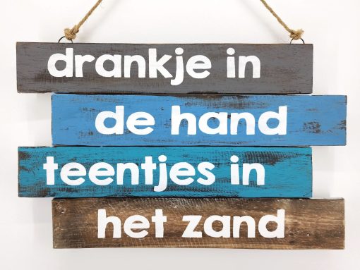 Tekstbord 28x45cm drankje in de hand zee kleuren